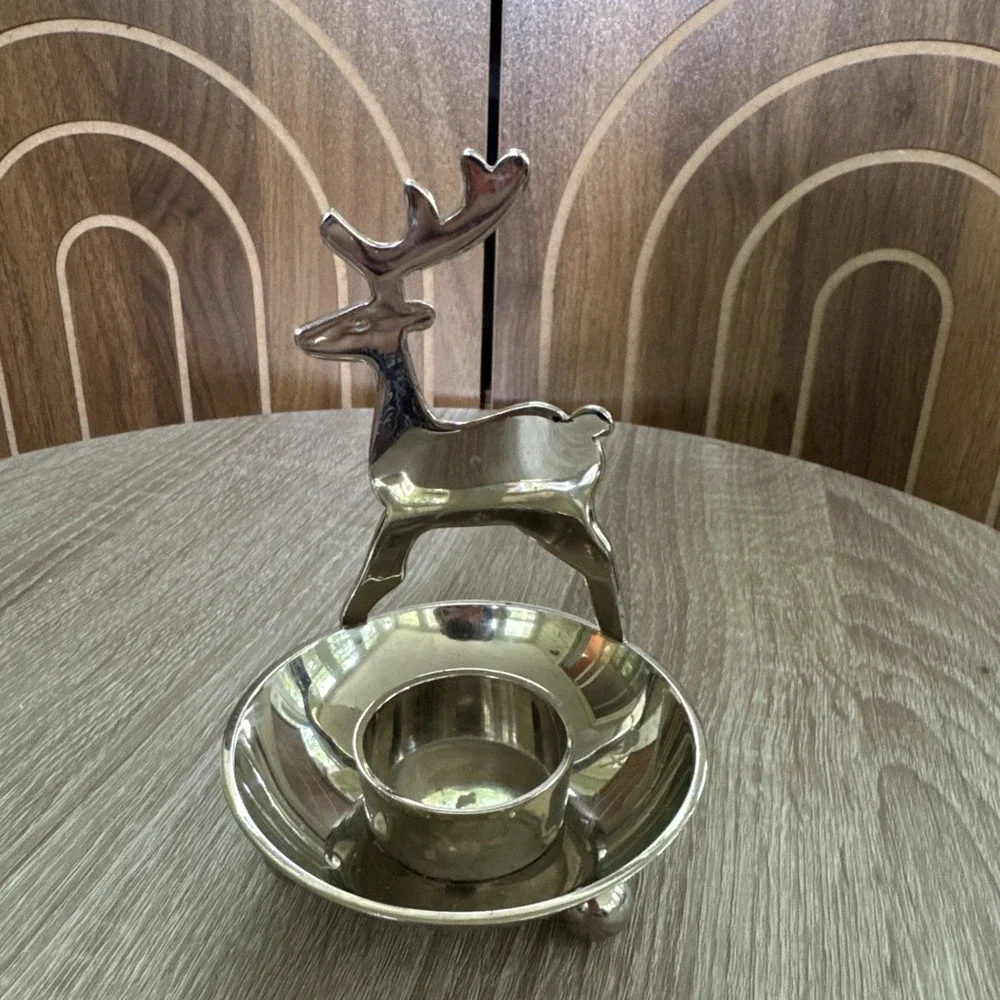 Crate & Barrel Silver Reindeer Votive Candle Holder Christmas Decor